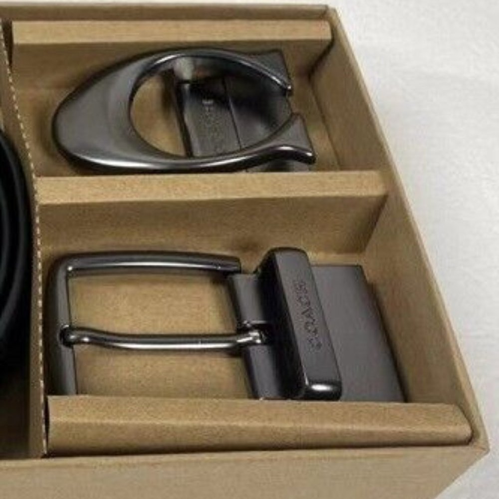 NWT Coach MEN'S Signature Black Men's Double Head Belt Box Set  no leather